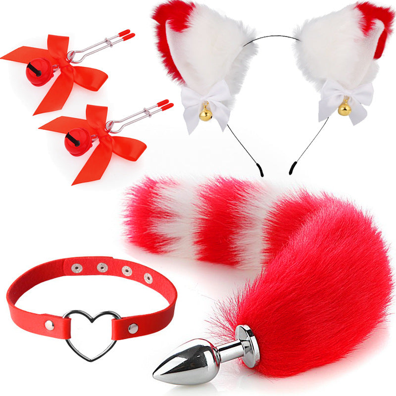 Image of Sex mask ear hairpin backyard anal plug female supplies sm metal fun suit fox tail four-piece set